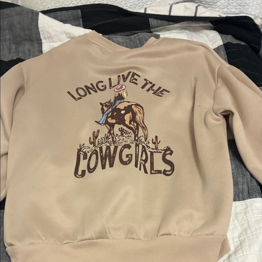 SHEIN Tan 'Long Live the Cowgirls' Sweatshirt